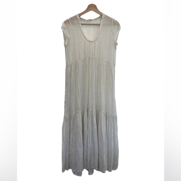 Matta Lightweight Cotton Metallic Stripe V-Neck Midi Dress - Picture 3 of 5